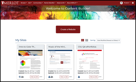 image showing a screenshot of MERLOT's content builder