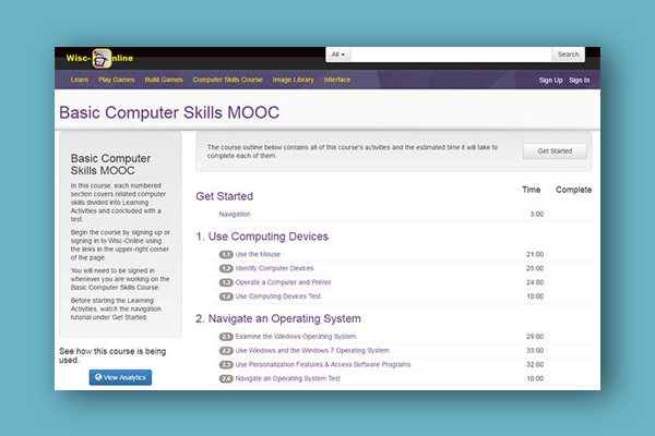 Screenshot of typical MOOC