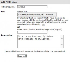 Add or edit links box